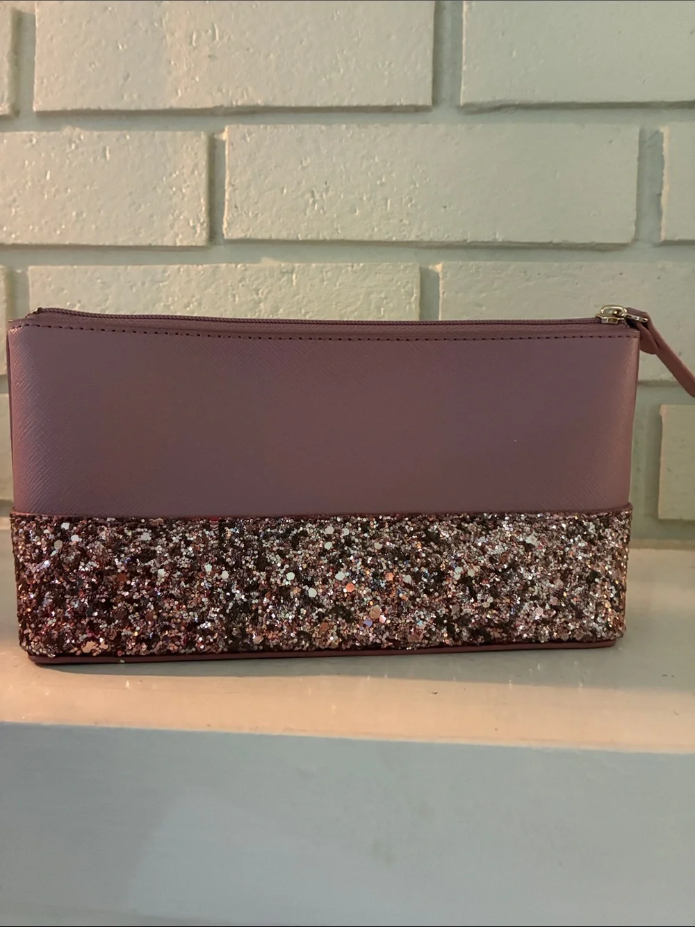 Kate Spade Little Shiloh Dusty Rose Pink Glitter Cosmetic Bag